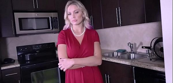  Busty MILF Kenzie Taylor is craving for some dick again so she quickly grabs her stepsons cock and gave him a tasty blowjob.